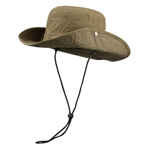CLAPE Wide Brim Sun Hat Cotton Safari Boonie Hat Summer Fishing Hat with Chin Cord UPF50+ Outdoor Hiking Camping Hat