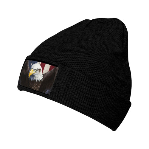Knitted Hat American USA Flag Eagle Art Print Beanie for Women Soft Warm Beanie Cap Casual Knit Hat Men Winter Beanies Black