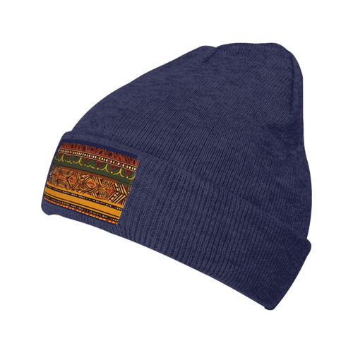 Beanie for Women African National Patterns Print Knitted Hat Men Winter Beanies Soft Knit Hats Warm Beanie Cap Navy Blue