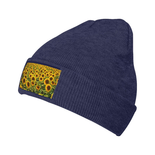 AdaNti Beanie for Women Sunflower Field Print Knitted Hat Men Winter Beanies Soft Knit Hats Warm Beanie Cap Navy Blue