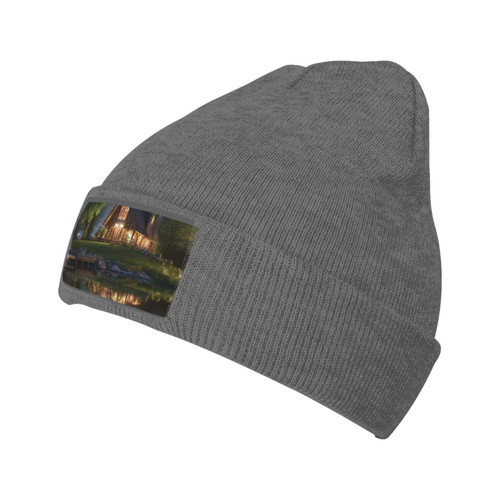 AdaNti Beanie for Women Chalet by The Lake Print Knitted Hat Men Winter Beanies Soft Knit Hats Warm Beanie Cap Deep Heather