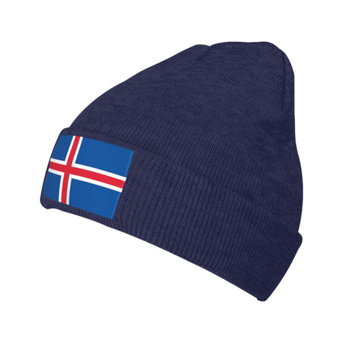LIICHEES Flag of Iceland Beanie Hat for Men Women Warm Cozy Knit Skull Cap Acrylic Winter Hats Navy Blue