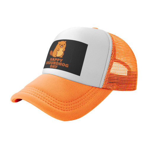 staropal Funny Happy Groundhog Day Trucker Hats Mesh Hip-Hop Snapback Adjustable Baseball Cap Orange