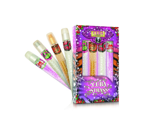 Cuba Strass by Cuba for Women - 4 Pc Gift Set 1.17oz Snake EDP Spray, 1.17oz Tiger EDP Spray, 1.17oz Heartbreaker EDP Spray, 1.17oz Zebra EDP Spray