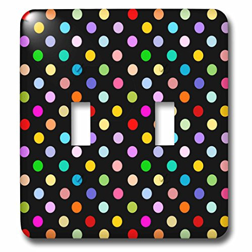 3dRose lsp_56682_2 Colorful Polka dot pattern on black Rainbow Multicolor Cute Dots and Spots Patterns Double Toggle Switch