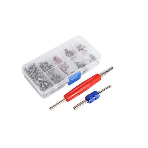 Assortment A/C R134a/R12 Refrigeration Tire Valve Stem Cores Tool Kit Air Conditioning Valve Core Kit (102pcs)