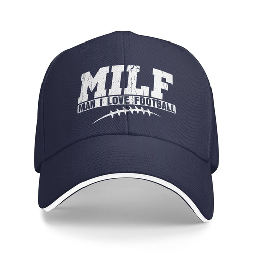 DAIWOFEI Milf Man I Love Football Hat Men Women Adjustable Baseball Cap Fitted Trucker Hat Navy Blue