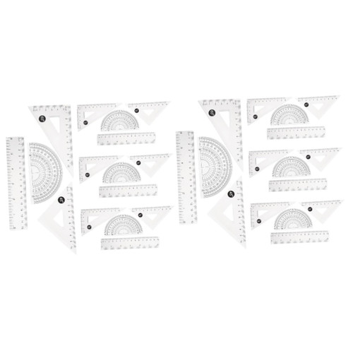TEHAUX 8 Sets Transparent 15cm Ruler Protractor and Compass School Rulers Students Ruler Math Protractor Ruler 12 Inch Professional Drafting Kit Plastic Office Frame Round