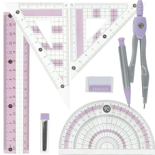 TEHAUX 2 Sets Ruler Set Compass and Protractor Drawing Stationery Protractor and Compass Multi-Functional Ruler Kit Triangle Ruler Metric System Office Centimeter Ruler Wrought Iron