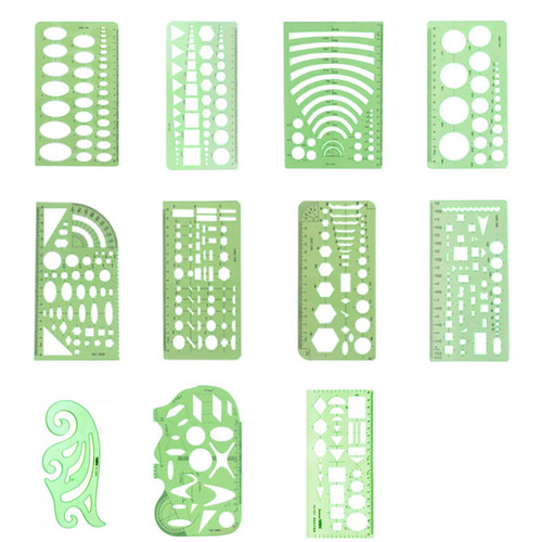 Architectural Templates Landscaping Architecture Drafting Ruler Shapes Drawing Stencils for School Work Green Plastic