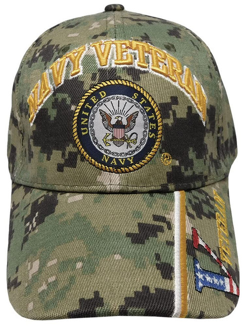 United States Navy Embroidered Hat US Navy Licensed (Veteran Woodland Camo Cap)