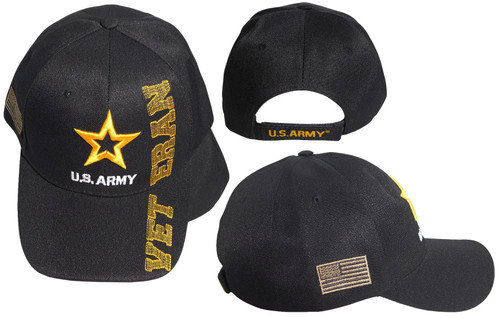 Trade Winds Army Star Logo with Veteran Letters Black Acrylic Adjustable Embroidered Baseball Hat Cap CAP491G - Licensed