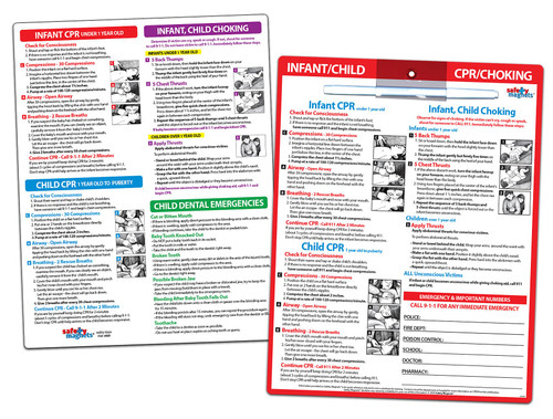 2 Pack: Infant, Child CPR and Choking & CPR, Choking, Poison, Burns, Dental Emergency First Aid Magnets - First Aid Quick Reference Card for Children - Laminated with Magnets, Marker - 8.5 x 11 in.