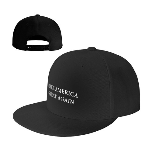 Hidcey Make America Great Again Flat Bill Hats Brim High Snapback Hat Adjustable Baseball Cap Trucker Dad Cap Brim Baseball Cap Black