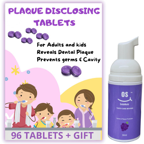 Plaque Disclosing tablets - 96 counts- With Tooth Care foam - Disclosing Tablets for Kids - Bundle Dental Care Set - Shows Dental Plaque - Helps Teach Brushing Habits for Clean Teeth - USA