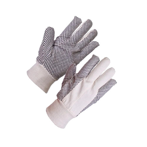ATERET 12 Pairs Cotton Canvas Safety Work Gloves with Black PVC Dots on Palm for Painter Mechanic Industrial Warehouse Gardening Construction