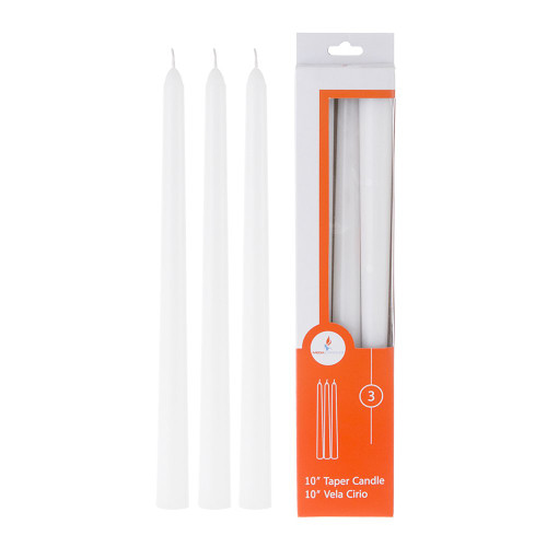 Mega Candles - Unscented 10" Taper Candles - White, Set of 3