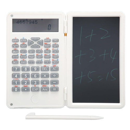 Portable Calculator with Notepad LCD Display, Improve Learning Efficiency Scientific Calculator for Office, School, Meetings and Family. (White)