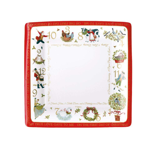 Caspari On the 12th Day of Christmas Square Paper Salad & Dessert Plates - 16 Count