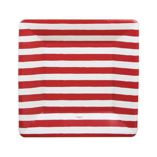 Caspari Red and White Stripe Square Paper Salad & Dessert Plates - 16 Count