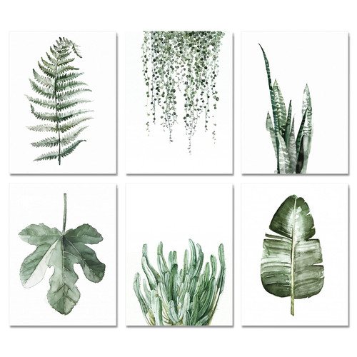Plant Prints Unframed Posters Wall Art for Living Room Decor, 11x14 Poster Canvas Prints Set of 6, Botanical Prints Wall Art Leaf Posters Sage Green Decor