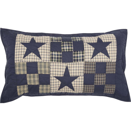 VHC Brands Primitive Bedding Ninepatch Sham, King, Navy