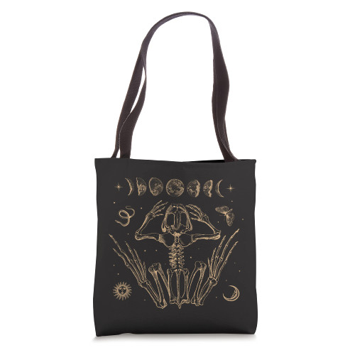 Goblincore Aesthetic Frog Skeleton Goth Dark Academia Grunge Tote Bag