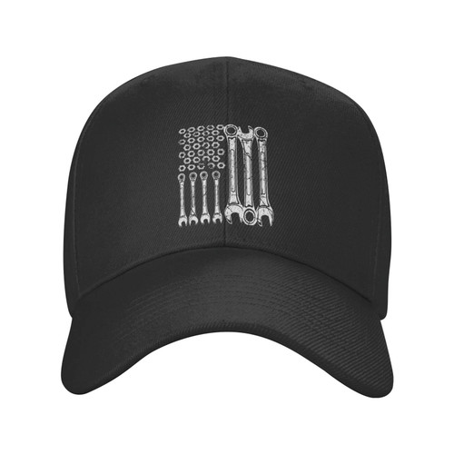 wikjxiz Mechanic Car American Flag Baseball Hat Sunhat Fashion Dad Cap Black Tennis Hats for Men Women