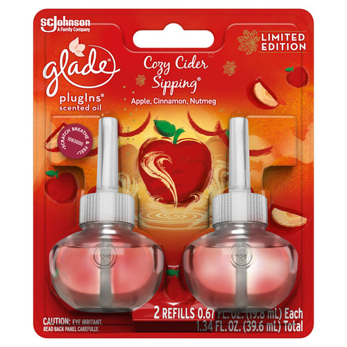 Glade PlugIns Scented Oil Air Freshener Refill | Cozy Cider Sipping | Limited Edition - 2 ct, 1.34 Ounce Each Pack (Pack of 2)