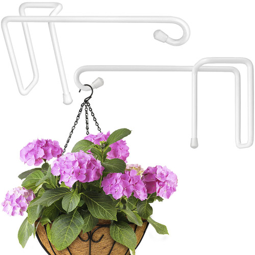 Vinazone Vinyl Fence Hooks for Hanging, Heavy Duty Patio Hangers, Outdoor Fence Hangers for Hanging Flower Baskets, Wind Chimes, Planters, Bird Feeders, Lights, Lanterns - 2 Pack - White Color