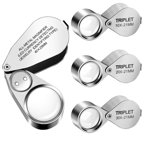 4PCS Jewelers Loupe Magnifier, 40X Illuminated Magnifying Glass with Light, 10X 20X 30X Metal Jewelry Eye Loop, Foldable Pocket Magnifier for Jewelry Gem Diamond Coin Stamp Watch Antique Plant 4PCS Jewelers Loupe Magnifier, 40X Illuminated Magnifying Glass with Light, 10X 20X 30X Metal Jewelry Eye Loop, Foldable Pocket Magnifier for Jewelry Gem Diamond Coin Stamp Watch Antique Plant