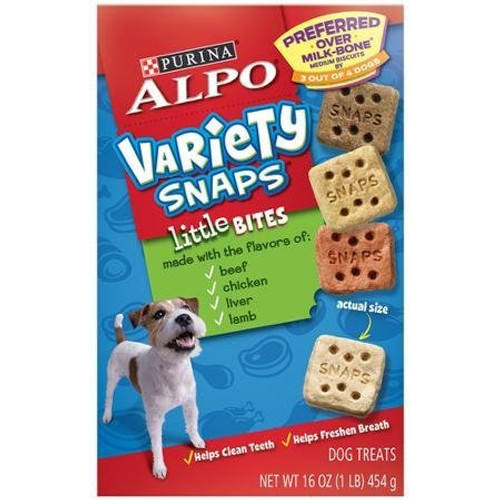 ALPO Variety Snaps Little Bites Dog Treats with Beef, Chicken, Liver & Lamb Flavors 16 oz. Box ALPO Variety Snaps Little Bites Dog Treats with Beef, Chicken, Liver & Lamb Flavors 16 oz. Box