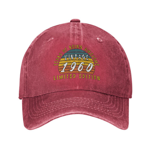 Vintage 1960 Birthday Unisex Baseball Cap Cotton Fits Men Women Washed Denim Adjustable Dad Hat