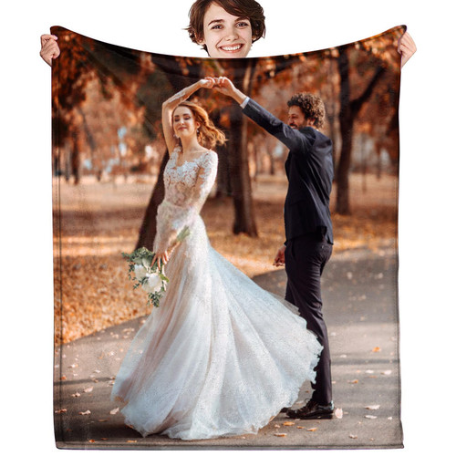 Custom Blanket with Photo Text Personalized Blankets Picture for Adult Family Birthday Wedding Valentines Christmas, Memorial Gift 1 Photo 30" x 40"