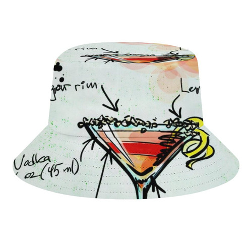 Fisherman Hat Cosmopolitan Funny Summer Beach Fishing Hat Packable Outdoor Sun Fisherman Hat Mens Womens Bucket Hat for Travel Ice Tea Cocktail Ingredients