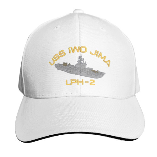 USS IWO JIMA LPH-2 Sandwich Cap Unisex Classic Baseball Capunisex Adjustable Casquette Dad Hat White