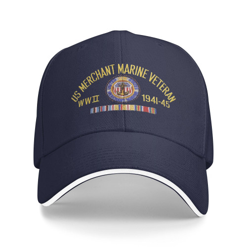 US Merchant Marine Veteran WWII Unisex Classic Baseball Cap Sandwich Cap Plain Dad Cap Adjustable Casquette Hat Navy Blue