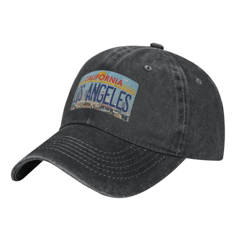 Los Angeles Adult Vintage Washed Cowboy Hat,Unisex Adjustable Baseball Cap Black