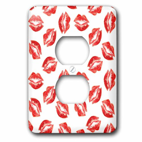 3dRose lsp_56711_6 Flirty Hot Lips Pattern - Red Lipstick Kiss Marks Design on White - Girly Romantic and stylish 2 Plug Outlet Cover,