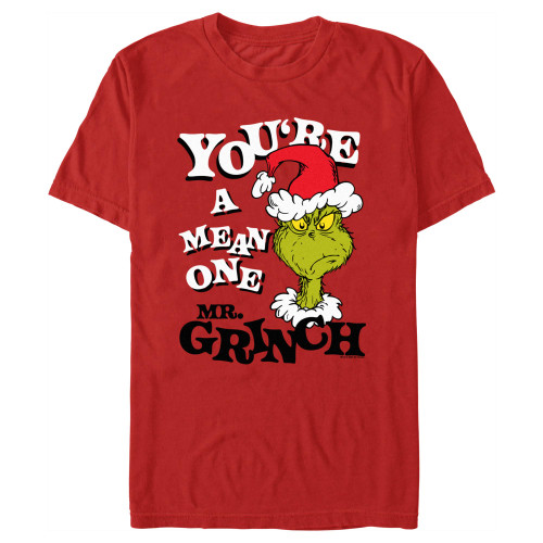 Men's Dr. Seuss Christmas The Grinch You're a Mean One Portrait T-Shirt - Red - 2X Large