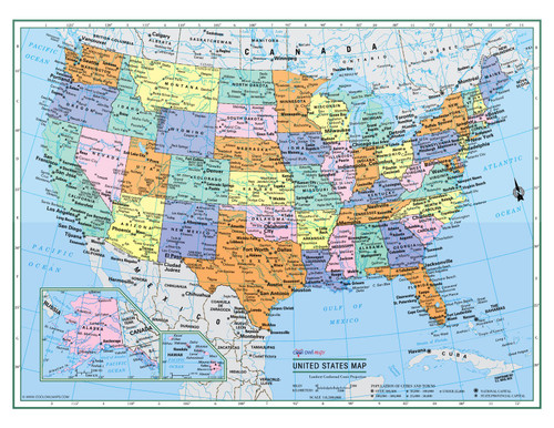 Cool Owl Maps United States Wall Map Political USA Color Poster 32"x24" - Large Type Rolled Paper