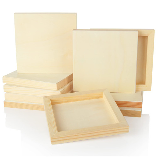 FVIEXE 10PCS Wood Panels for Painting, 6 x 6 Inch Craft Wood Canvas Panel Boards, Unfinished Cradled Wood Panels for Arts & Crafts, Wooden Painting Pouring Panel Board