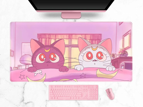 Pink Gaming Mouse Pad Kawaii Anime Cats Mousepad, Extended Desk Mat Protector XXL,Full Desk Coverage Mouse Pads for Wireless Mouse Girl Gamer Cute Keyboard Mat for Work Office Home 31.5"x15.75"