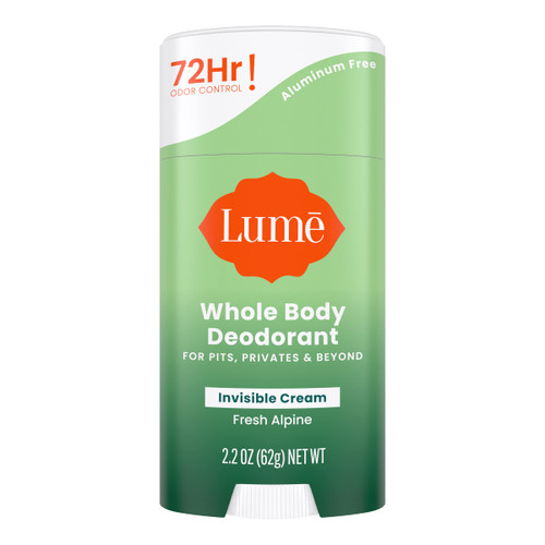 Lume Whole Body Deodorant - Invisible Cream Stick - 72 Hour Odor Control - Aluminum Free, Baking Soda Free, Skin Safe - 2.2 ounce (Fresh Alpine)