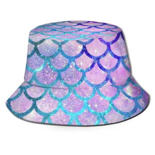 Mermaid Scales Fashion Galaxy Pattern Bucket Sun Hat for Men Women, UV Sun Protection Wide Brim Hats Packable Summer Travel Boonie Cap
