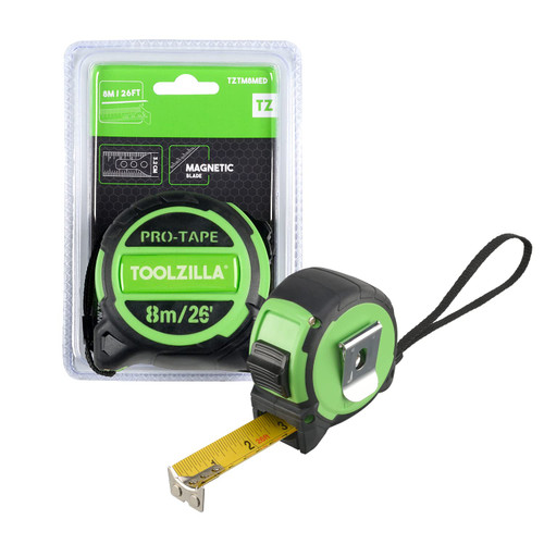 TOOLZILLA 26ft (8m) Tape Measure, Retractable Measuring Tape for DIY and worksite use