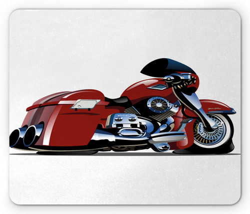 Lunarable Red Mouse Pad, Cartoon Style Motorcycle Bike Illustration on The White Background Design Print, Rectangle Non-Slip Rubber Mousepad, Standard Size, Ruby and Black