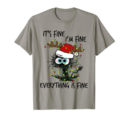 Deer Its Fine I'm Fine Everything is Fine Christmas Tree Cat T-Shirt
