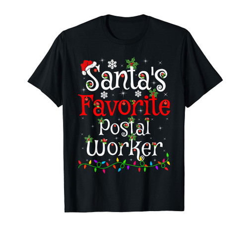 Funny Xmas Lighting Santa's Favorite Postal Worker Christmas T-Shirt
