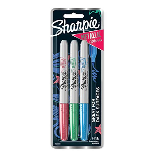 Sharpie Metallic Permanent Markers, Fine Point, Assorted Colors, 3-Count Permanent Marker (2029669)